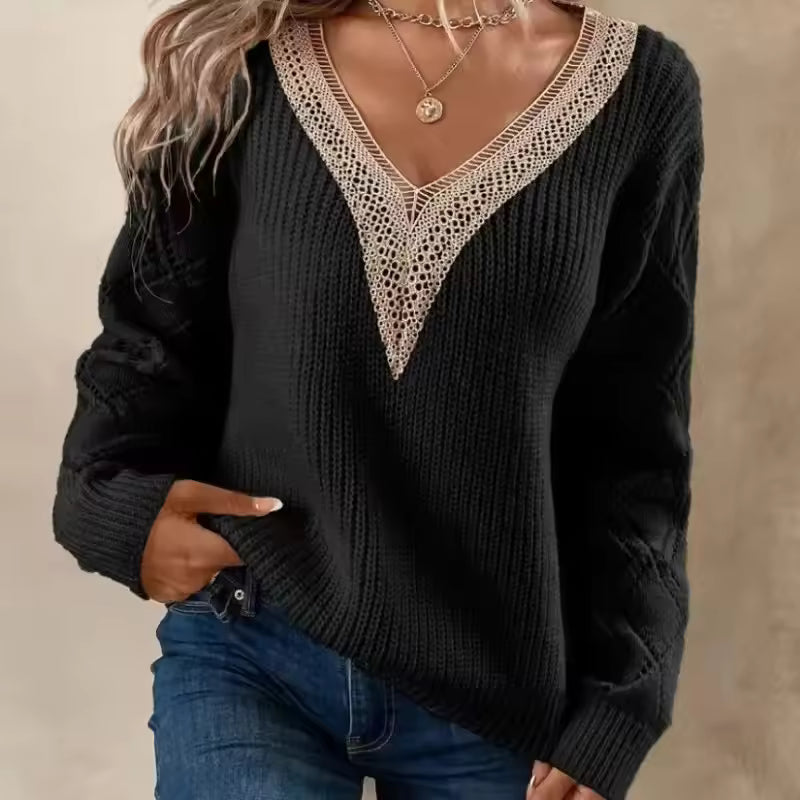 Nina | Timeless V-Neck Knit Sweater with Color Block