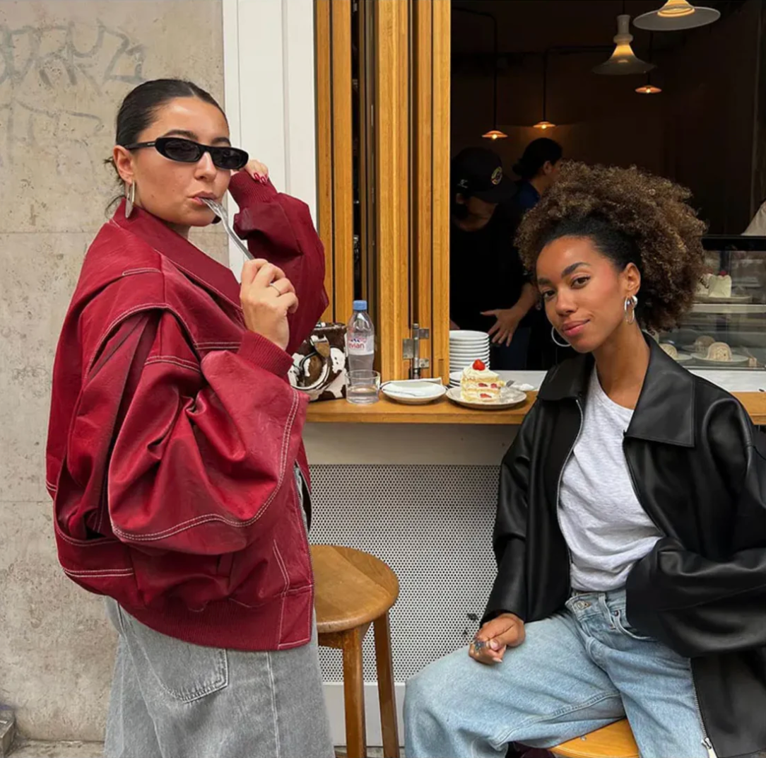 Elena | Oversized Leather Jacket with Zipper Closure