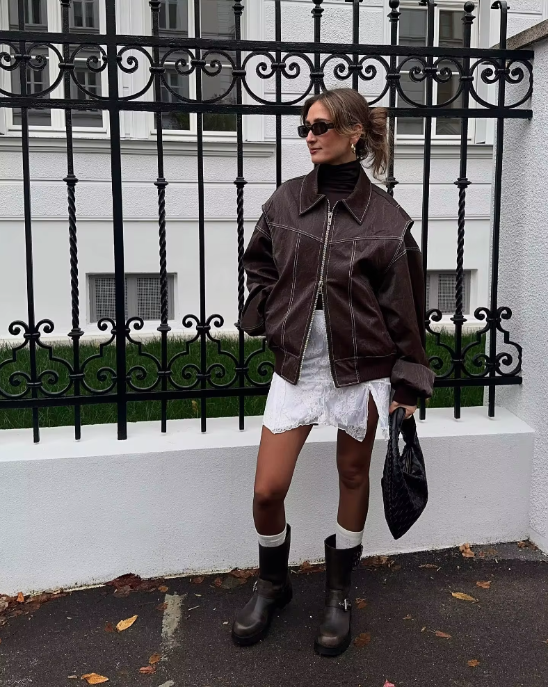 Elena | Oversized Leather Jacket with Zipper Closure