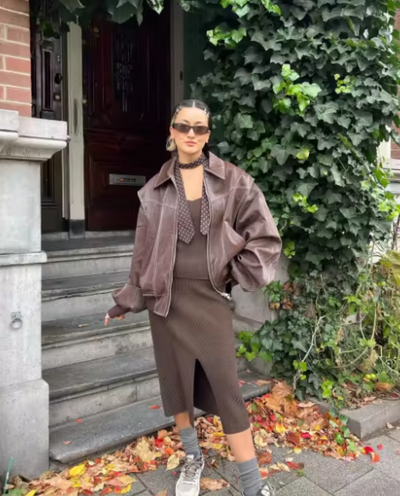 Elena | Oversized Leather Jacket with Zipper Closure