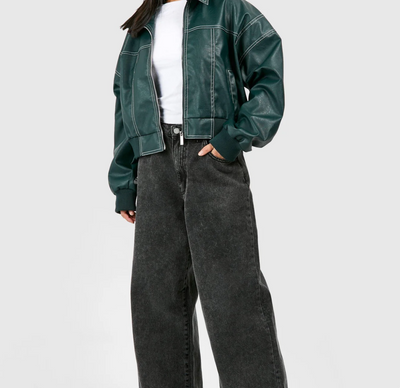 Elena | Oversized Leather Jacket with Zipper Closure