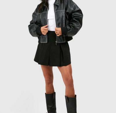 Elena | Oversized Leather Jacket with Zipper Closure