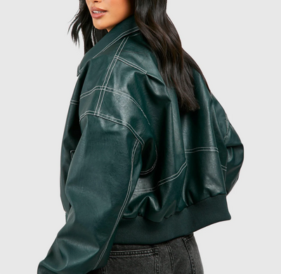 Elena | Oversized Leather Jacket with Zipper Closure