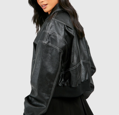 Elena | Oversized Leather Jacket with Zipper Closure
