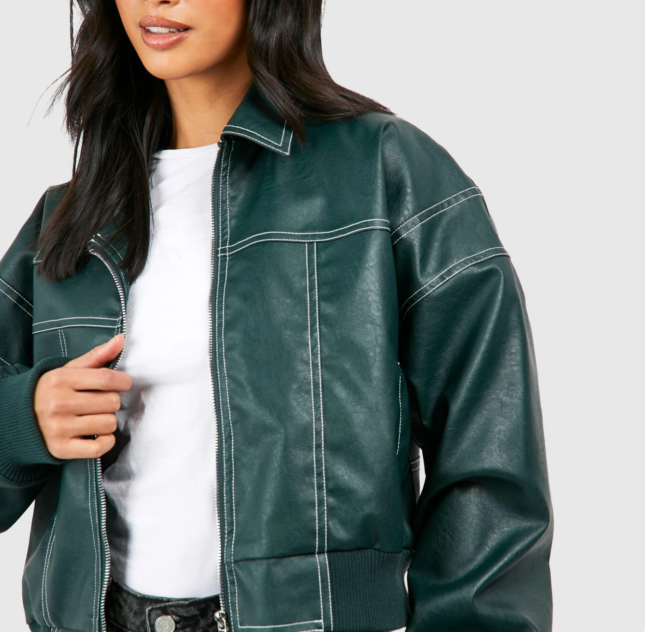 Elena | Oversized Leather Jacket with Zipper Closure