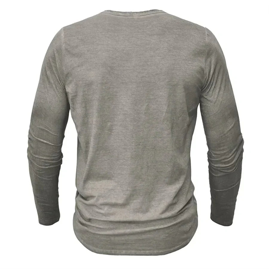 Henley Long Sleeve Shirt with Button Placket for Men