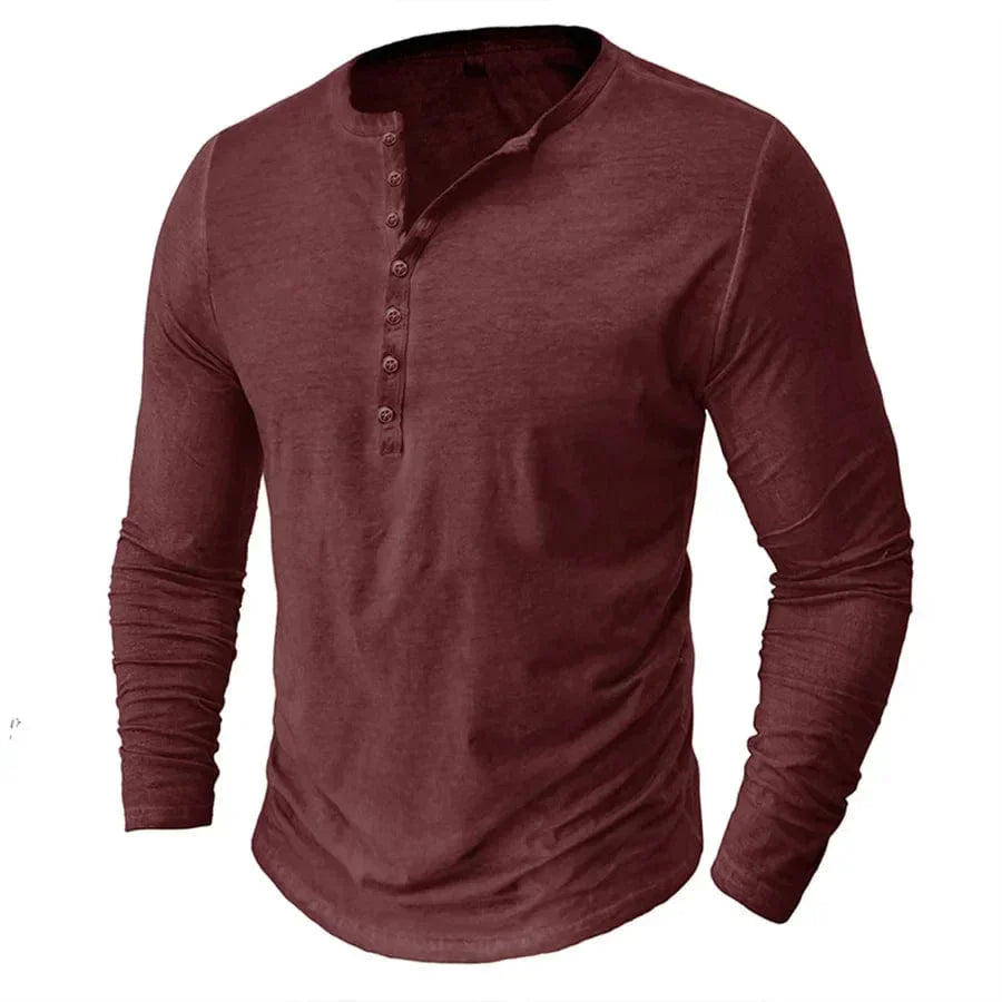 Henley Long Sleeve Shirt with Button Placket for Men