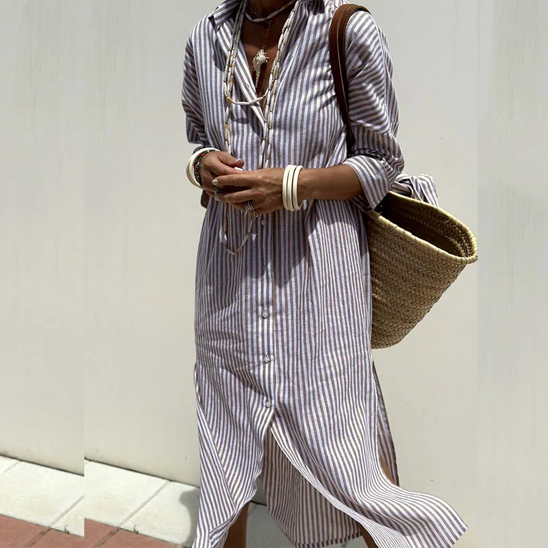 ALINA | Shirt Dress with Classic Striped Pattern
