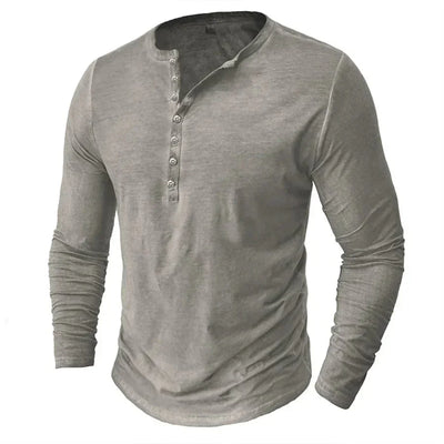 Henley Long Sleeve Shirt with Button Placket for Men