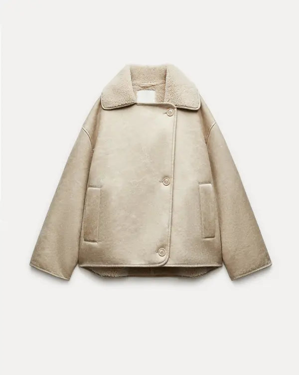 Amara | Warm Lined Women’s Coat in Faux Fur & Leather