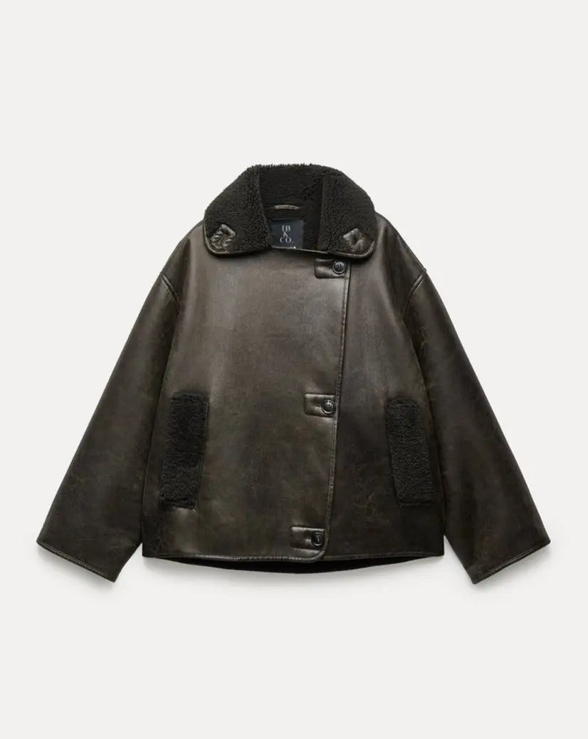 Amara | Warm Lined Women’s Coat in Faux Fur & Leather