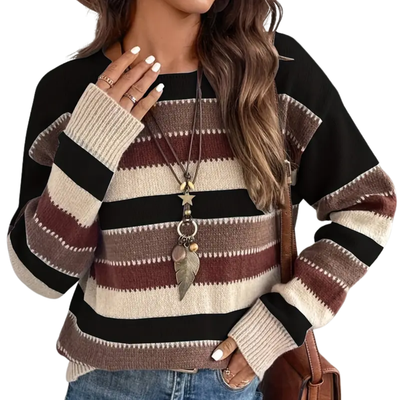Julia | Warm Knit Sweater with Striped Autumn Style
