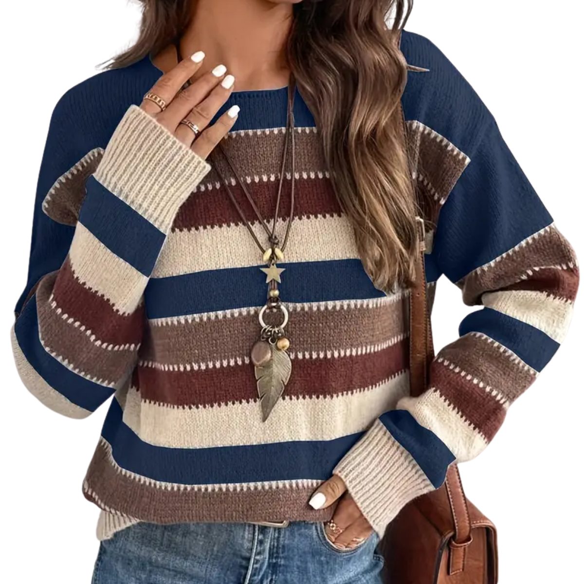 Julia | Warm Knit Sweater with Striped Autumn Style