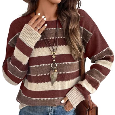 Julia | Warm Knit Sweater with Striped Autumn Style