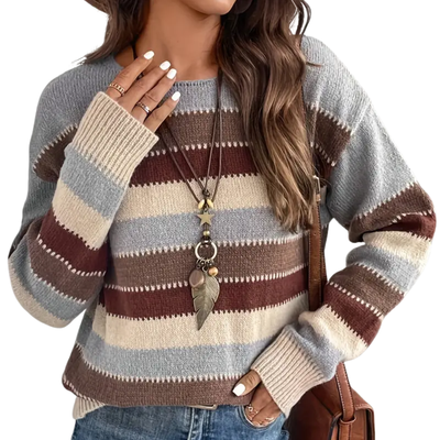 Julia | Warm Knit Sweater with Striped Autumn Style