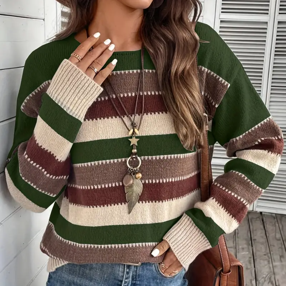 Julia | Warm Knit Sweater with Striped Autumn Style