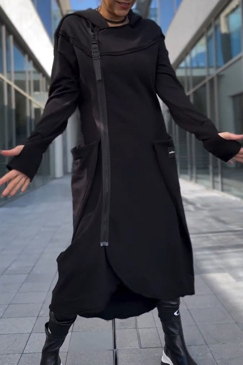 Isolde | Hooded Dress with Long Sleeves & Asymmetric Hem