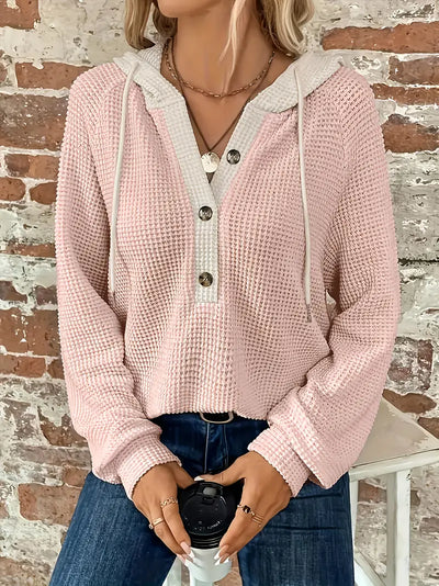 VIVIEN | Long Sleeve Hoodie with Button Placket & Drawstring