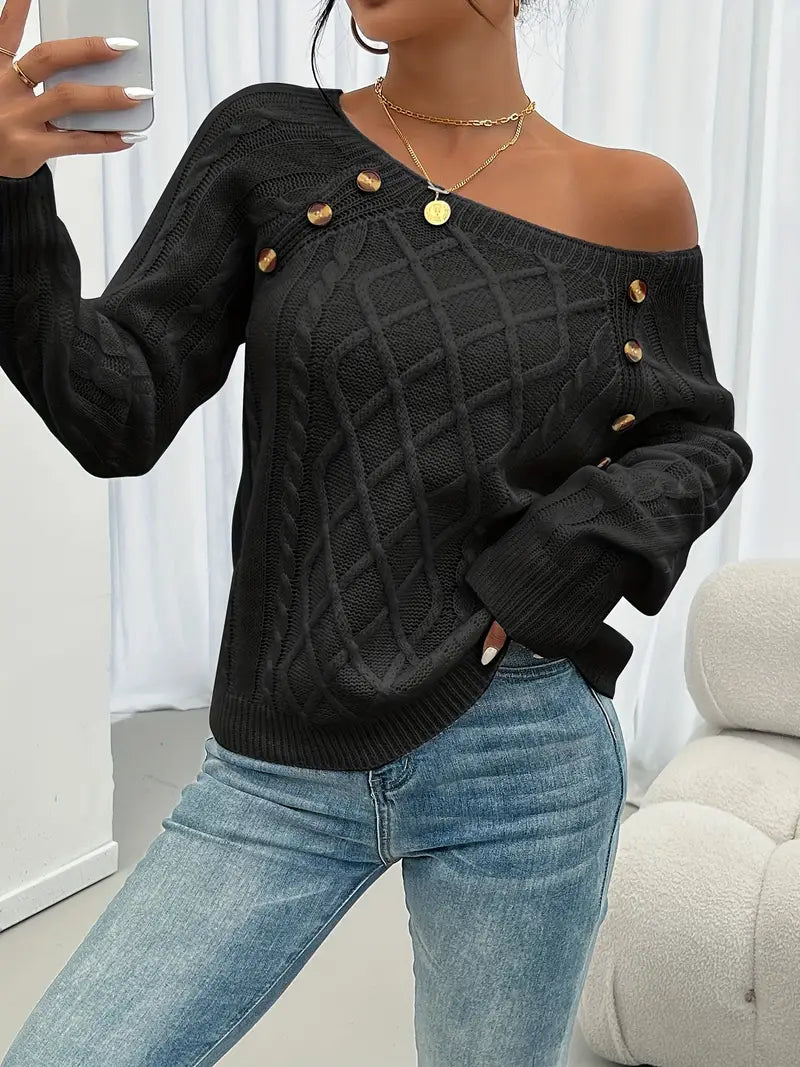 Marlene | Casual Sweater with Button Placket at the Front