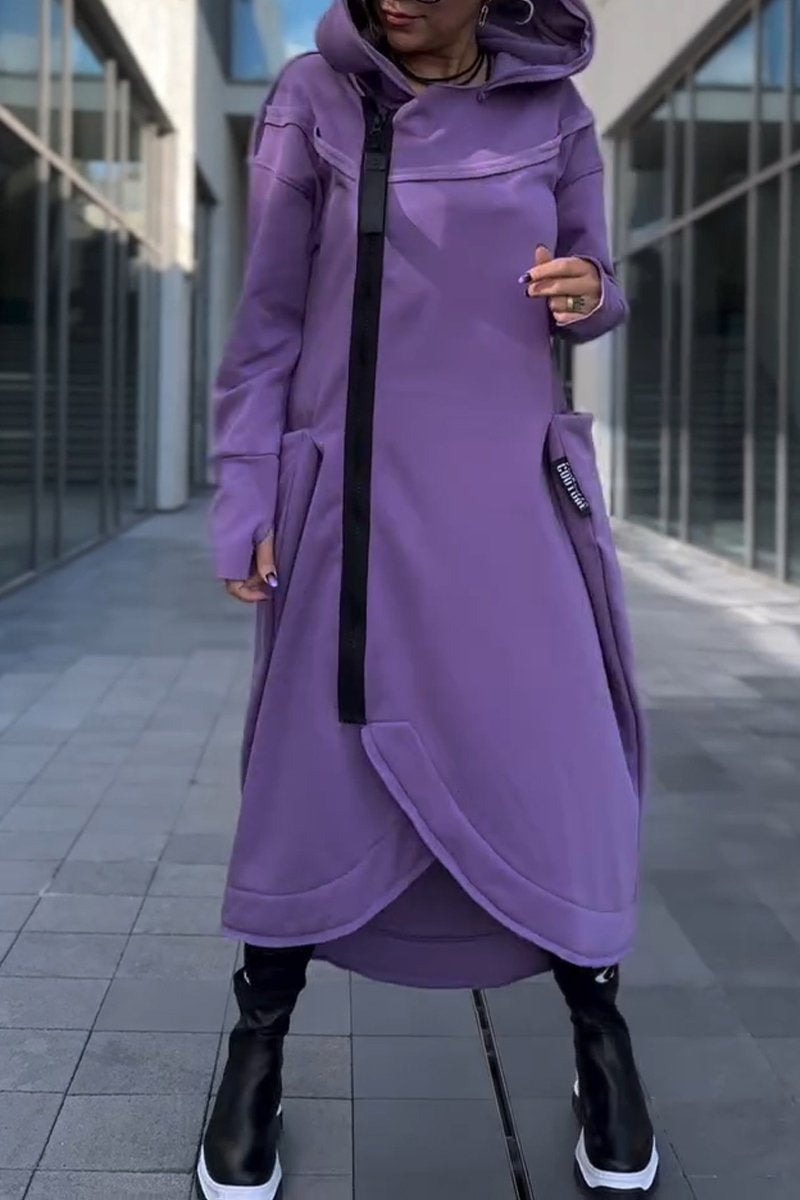 Isolde | Hooded Dress with Long Sleeves & Asymmetric Hem