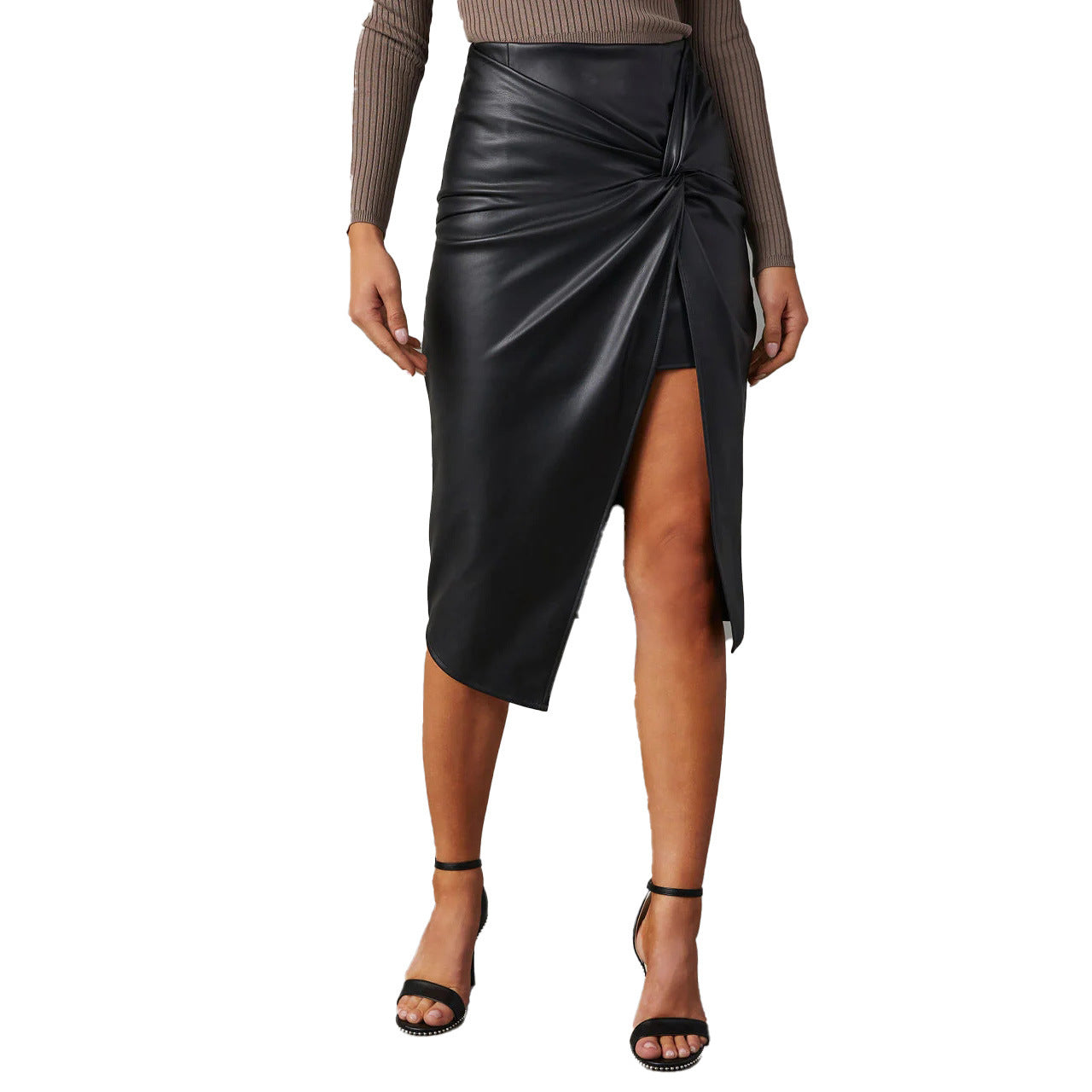Clara | Modern Asymmetrical Leather Midi Skirt
