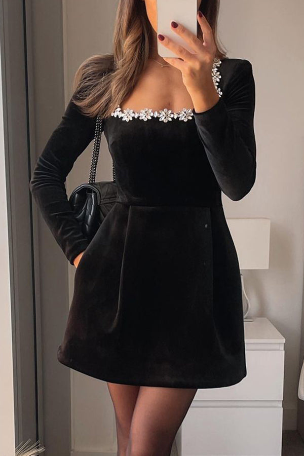 Camila | Velvet Mini Dress with Long Sleeves for Women