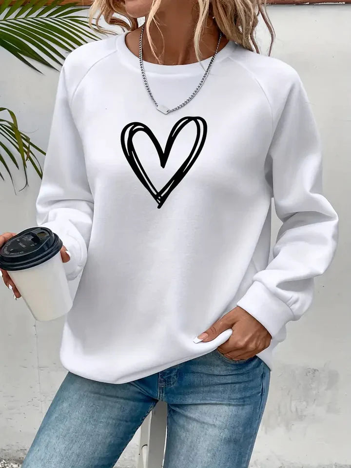 Nabia | Heart Print Pullover Sweatshirt with Style