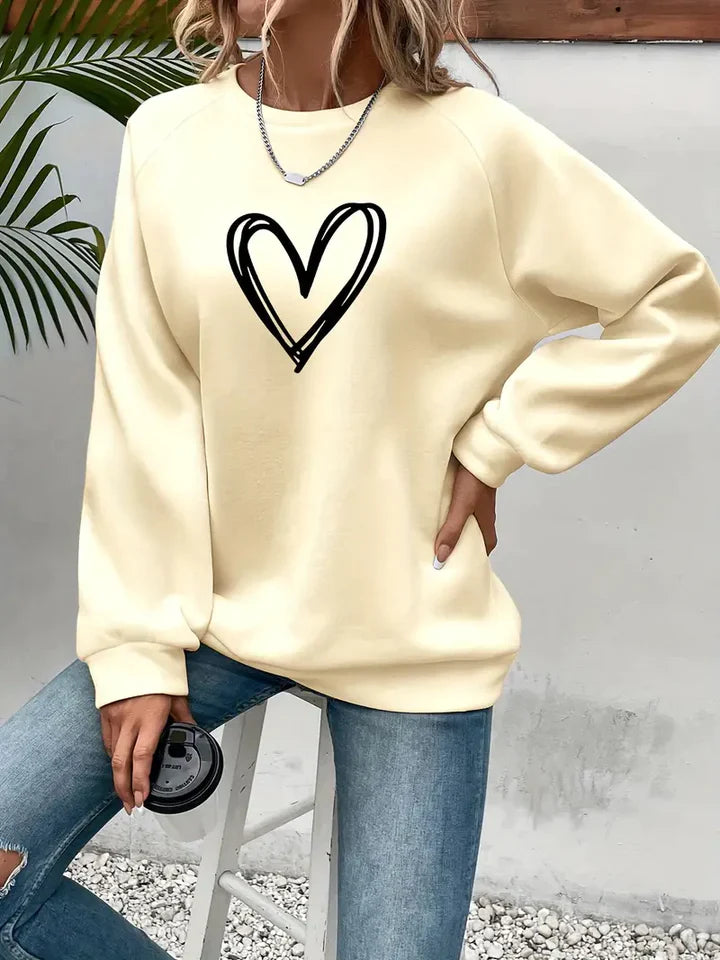Nabia | Heart Print Pullover Sweatshirt with Style