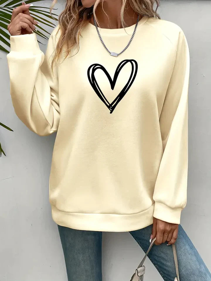 Nabia | Heart Print Pullover Sweatshirt with Style