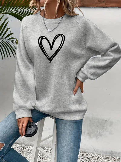 Nabia | Heart Print Pullover Sweatshirt with Style