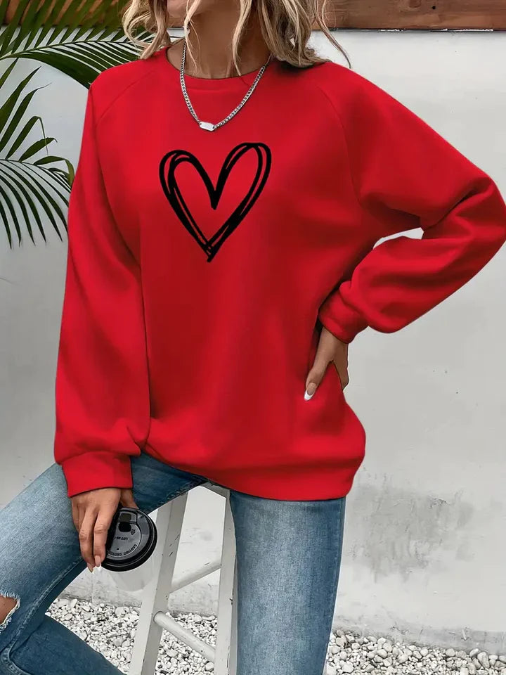 Nabia | Heart Print Pullover Sweatshirt with Style