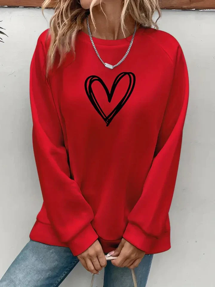 Nabia | Heart Print Pullover Sweatshirt with Style