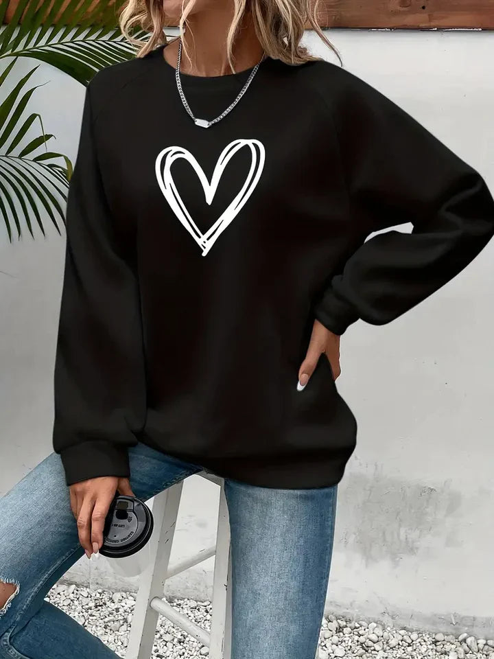 Nabia | Heart Print Pullover Sweatshirt with Style