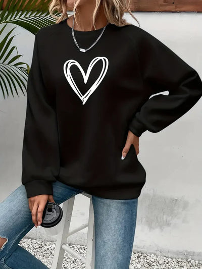 Nabia | Heart Print Pullover Sweatshirt with Style