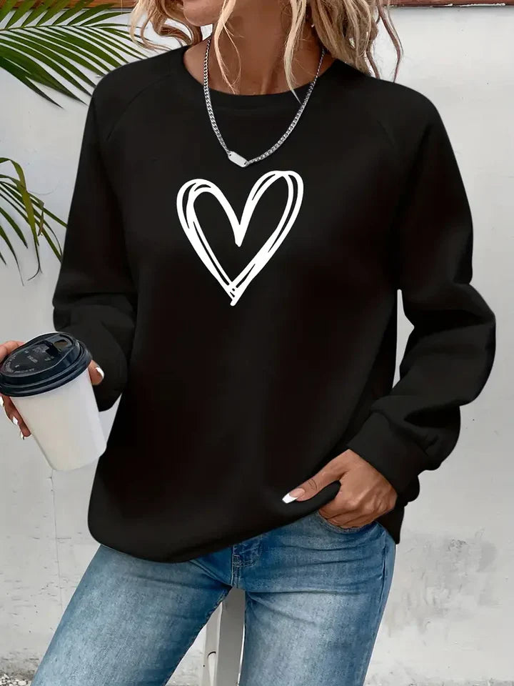 Nabia | Heart Print Pullover Sweatshirt with Style
