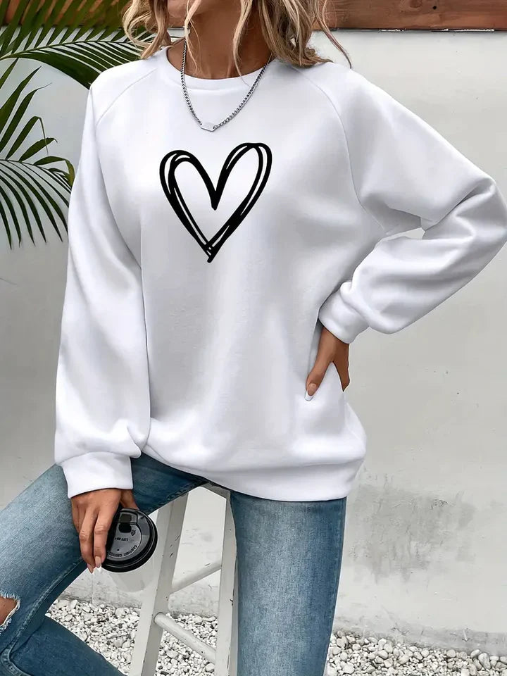 Nabia | Heart Print Pullover Sweatshirt with Style