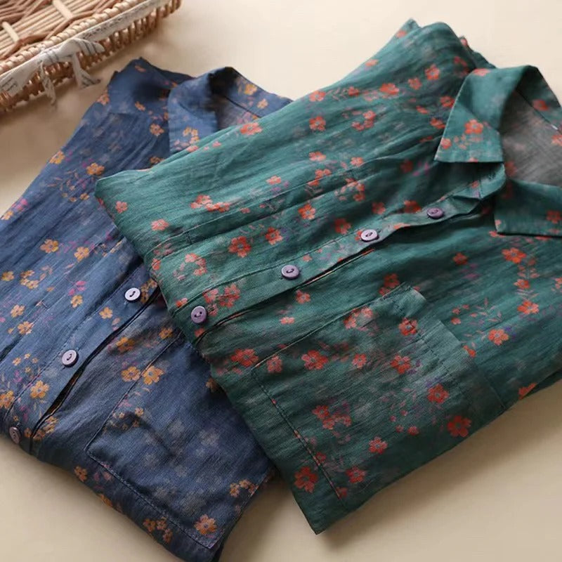 EVELINA | Floral Shirt with Half Button Placket