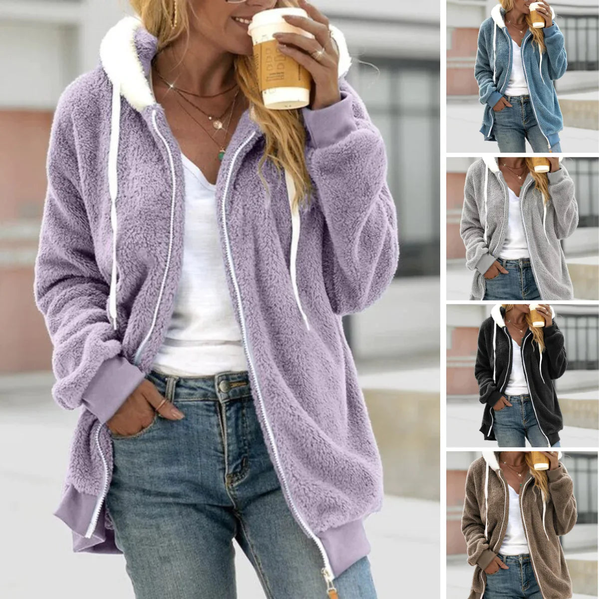 Selene | Elegant Loose Fleece Coat with Hood