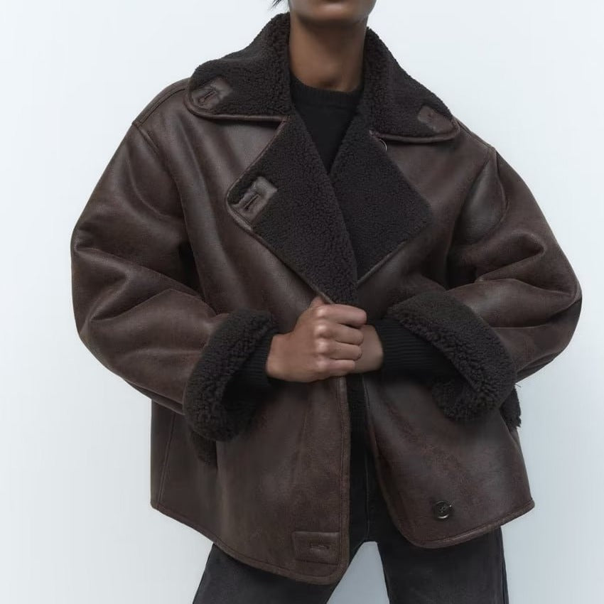 Amara | Warm Lined Women’s Coat in Faux Fur & Leather