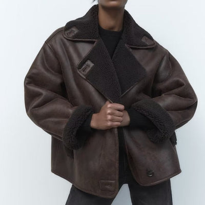 Amara | Warm Lined Women’s Coat in Faux Fur & Leather