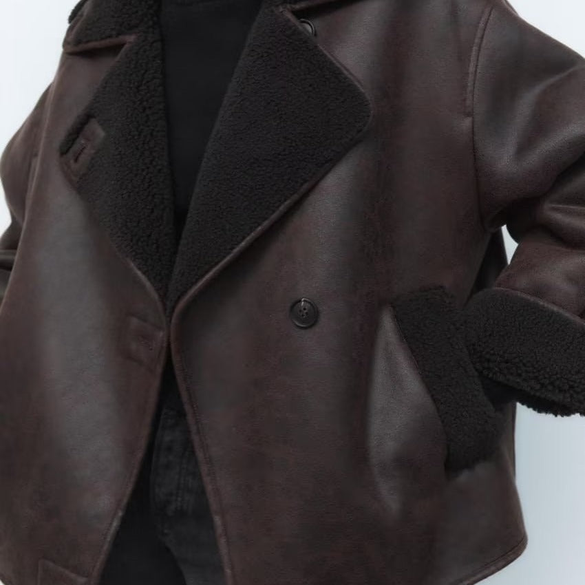 Amara | Warm Lined Women’s Coat in Faux Fur & Leather