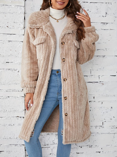 Liesa | Effortlessly Cozy Mid-Length Fuzzy Coat with Button Closure Outerwear