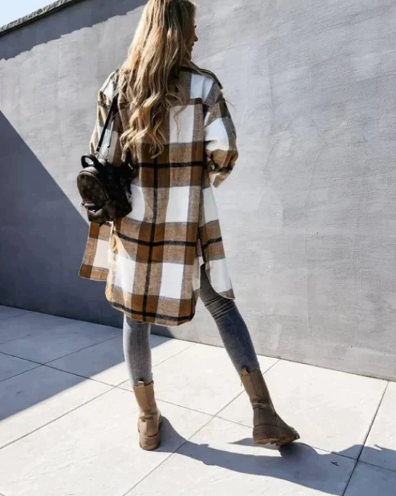 CARA | STYLISH CHECKED COAT WITH SLIM FIT